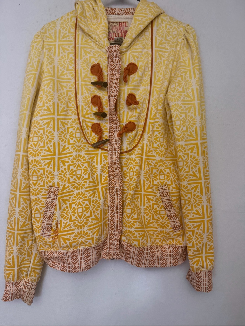 Billabong Bohemian rare Japanese design wooden Toggle Closure Zip Up Hoodie SZ L